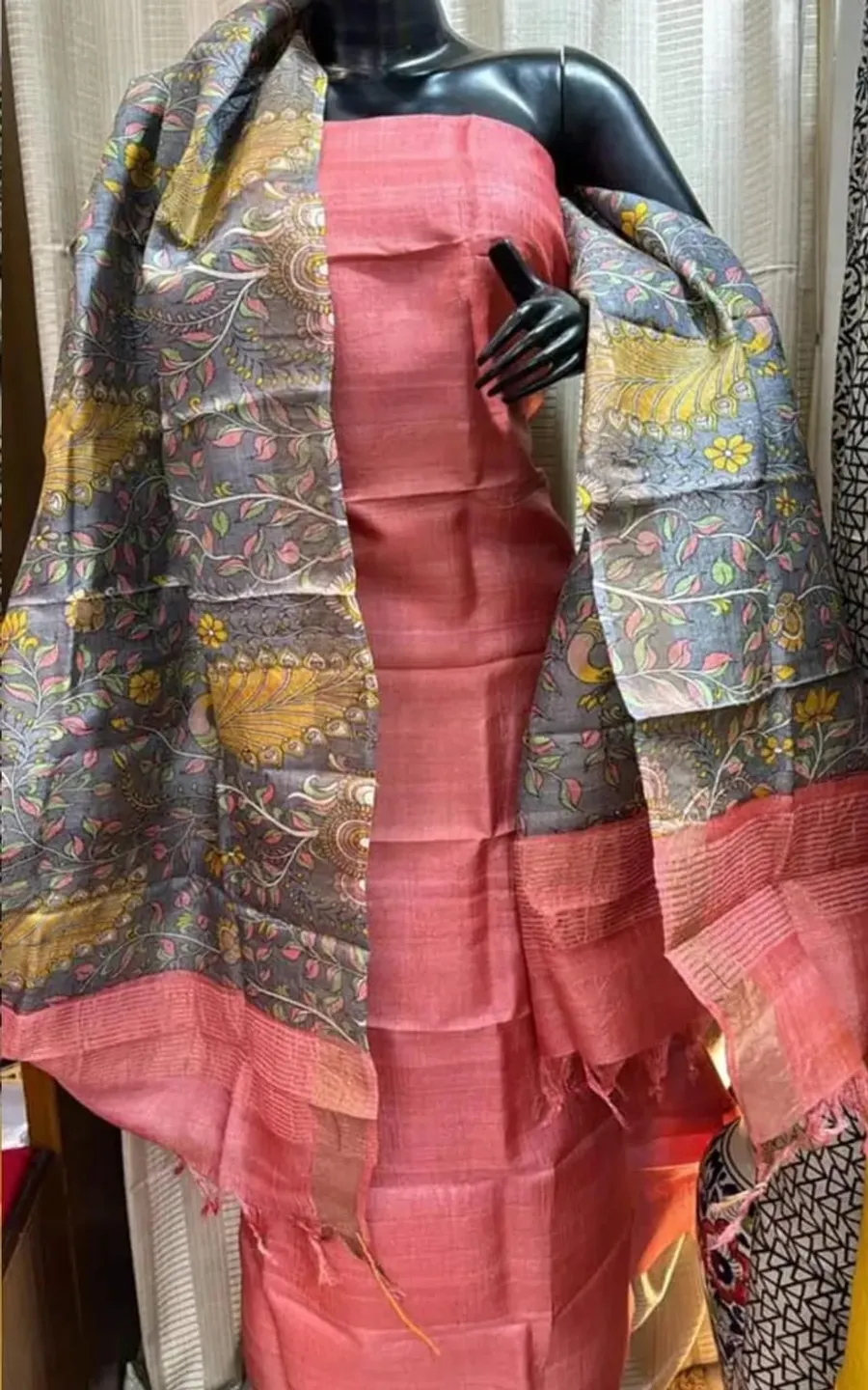 Elegant Pure Handloom Tussar Silk Dress Material – Top & Dupatta